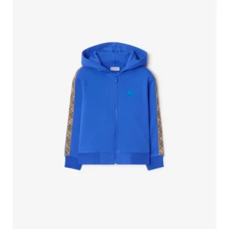 Felpa con cappuccio in cotone a quadri con zip