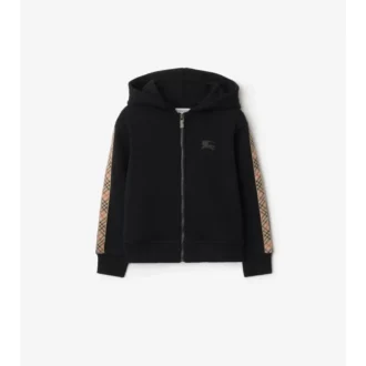 Felpa con cappuccio in cotone a quadri con zip