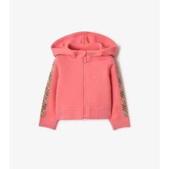 Felpa con cappuccio in cotone a quadri con zip