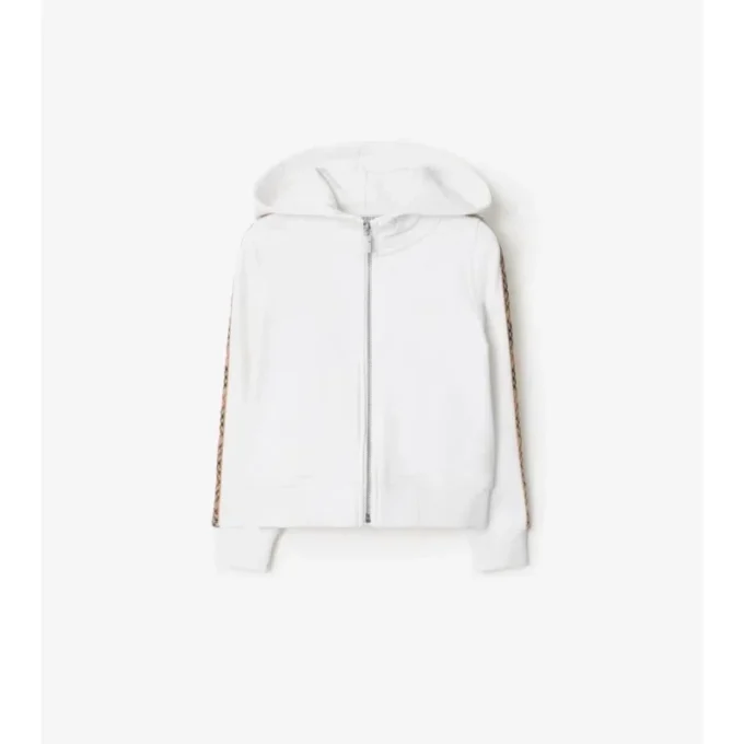 Felpa con cappuccio in cotone a quadri con zip