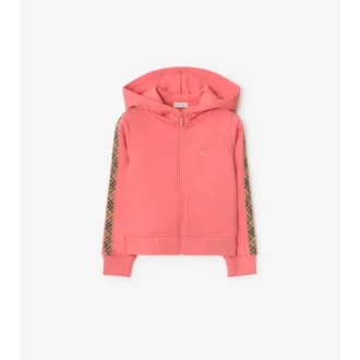 Felpa con cappuccio in cotone a quadri con zip