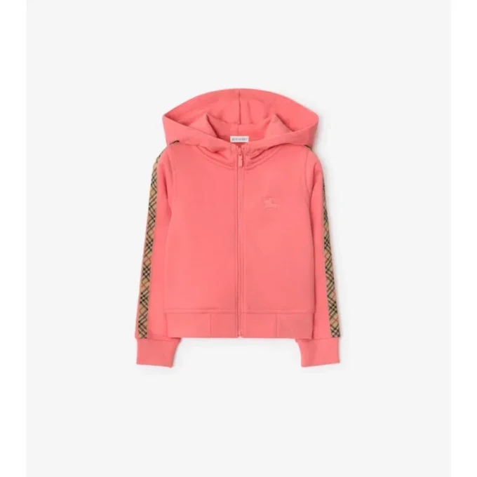 Felpa con cappuccio in cotone a quadri con zip