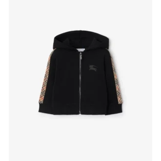 Felpa con cappuccio in cotone a quadri con zip