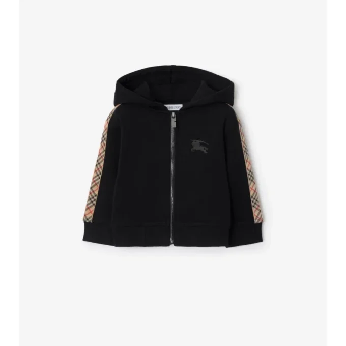 Felpa con cappuccio in cotone a quadri con zip