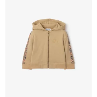 Felpa con cappuccio in cotone a quadri con zip