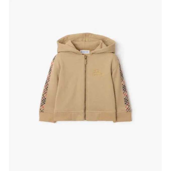 Felpa con cappuccio in cotone a quadri con zip