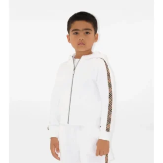 Felpa con cappuccio in cotone a quadri con zip