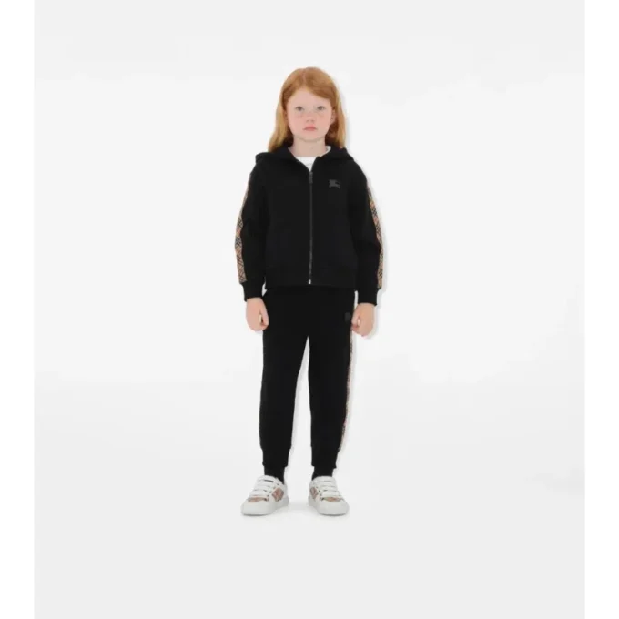 Felpa con cappuccio in cotone a quadri con zip