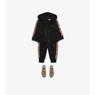 Felpa con cappuccio in cotone a quadri con zip