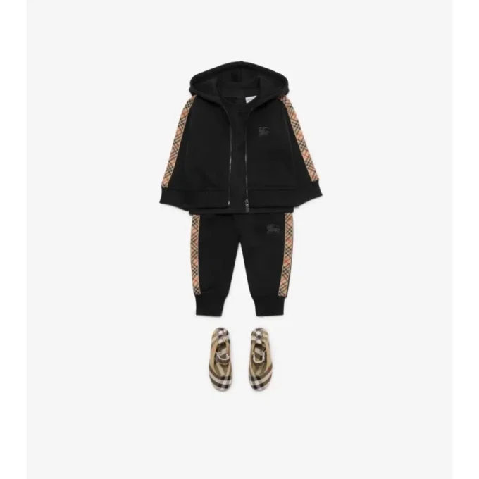 Felpa con cappuccio in cotone a quadri con zip
