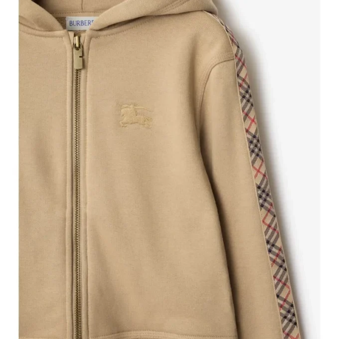 Felpa con cappuccio in cotone a quadri con zip