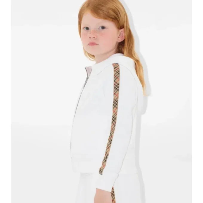 Felpa con cappuccio in cotone a quadri con zip