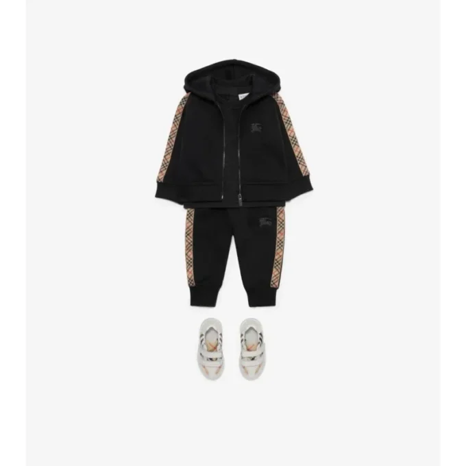 Felpa con cappuccio in cotone a quadri con zip