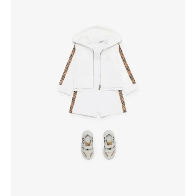 Felpa con cappuccio in cotone a quadri con zip