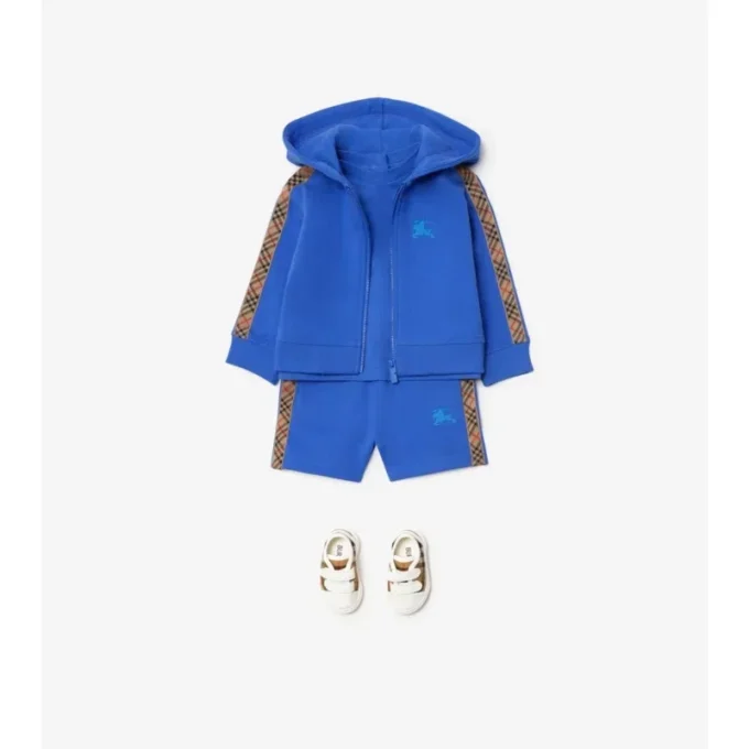 Felpa con cappuccio in cotone a quadri con zip