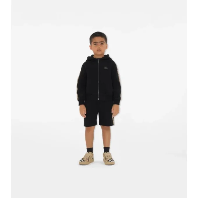 Felpa con cappuccio in cotone a quadri con zip