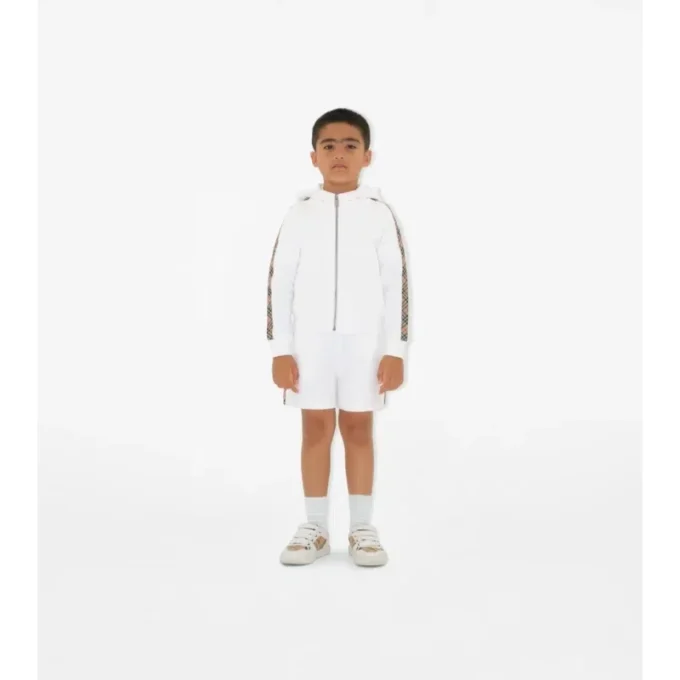 Felpa con cappuccio in cotone a quadri con zip