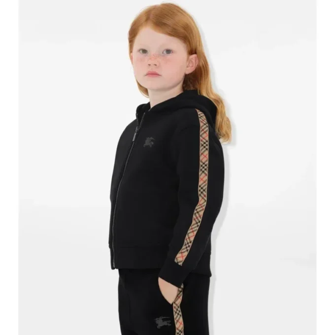 Felpa con cappuccio in cotone a quadri con zip