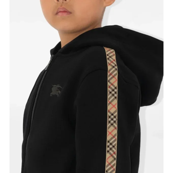 Felpa con cappuccio in cotone a quadri con zip