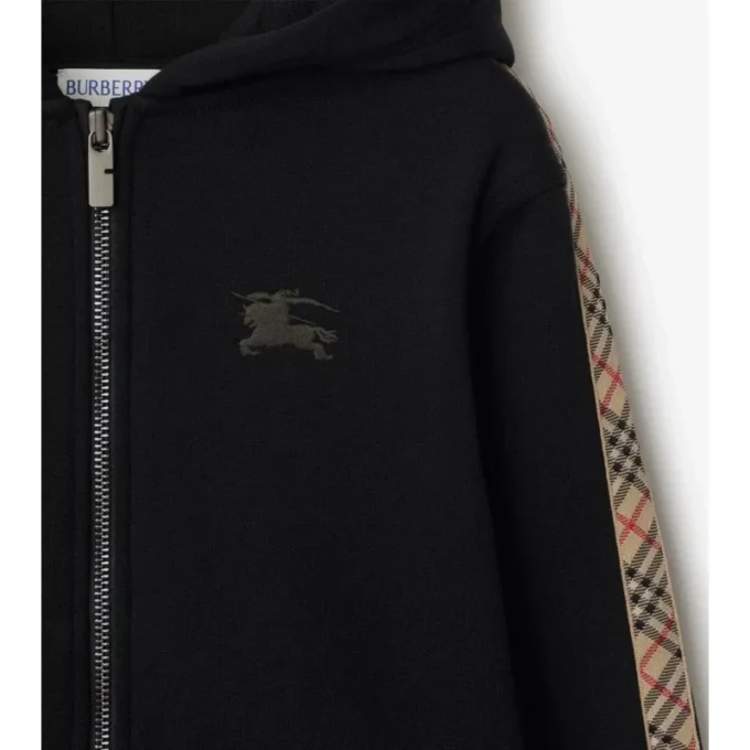 Felpa con cappuccio in cotone a quadri con zip