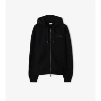 Felpa con cappuccio in cotone con logo in corsivo e zip