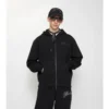 Felpa con cappuccio in cotone con logo in corsivo e zip