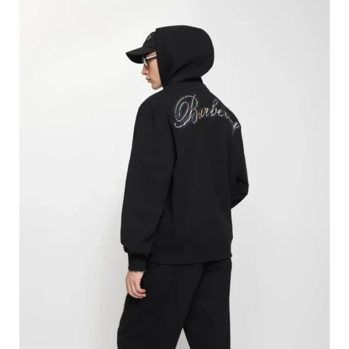 Felpa con cappuccio in cotone con logo in corsivo e zip