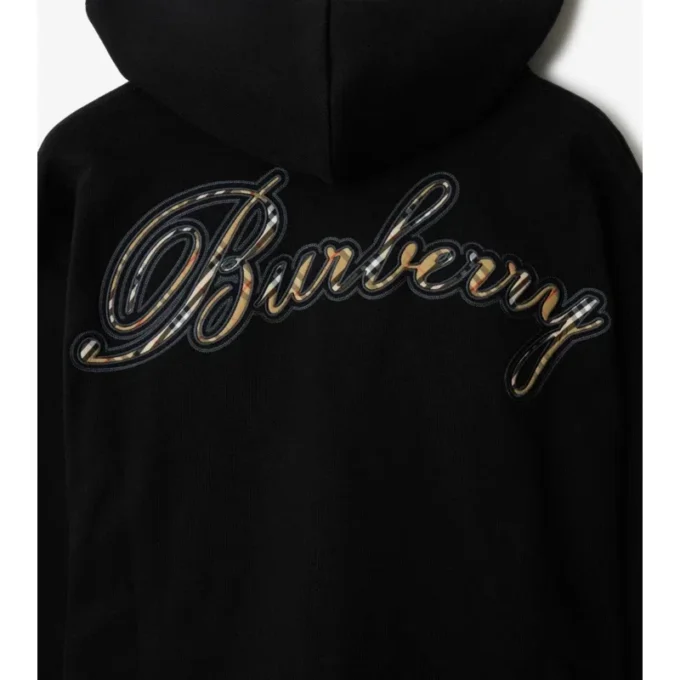 Felpa con cappuccio in cotone con logo in corsivo e zip