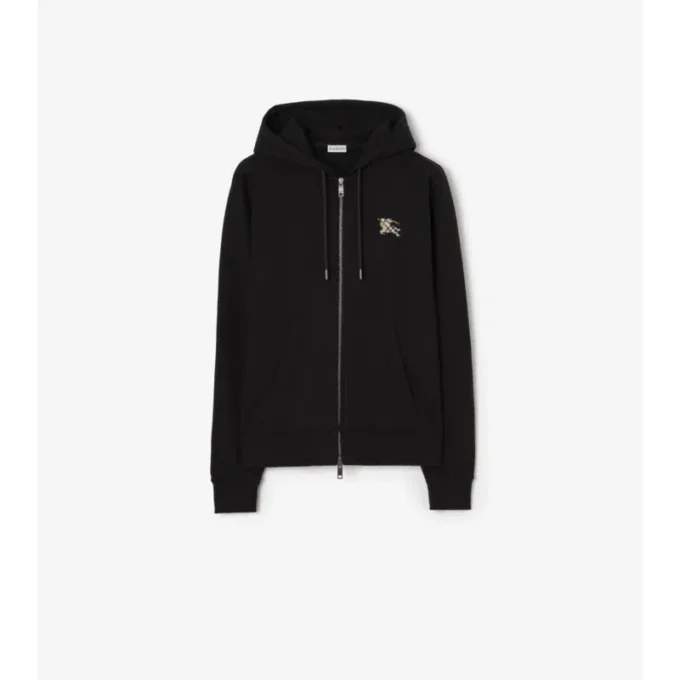 Felpa con cappuccio in cotone con stampa a quadri e zip