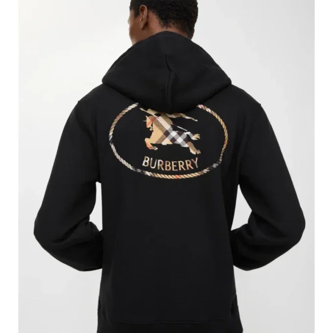 Felpa con cappuccio in cotone con stampa a quadri e zip
