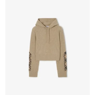 Felpa con cappuccio in lana e cashmere con toppa a quadri
