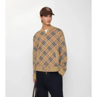 Giacca bomber in cotone e lana a quadri