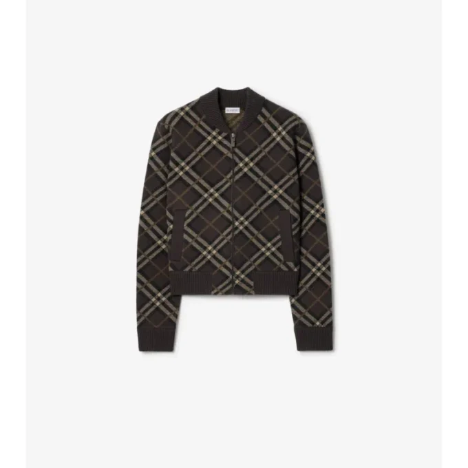 Giacca bomber in lana e cashmere con motivo a quadri