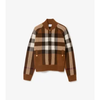 Giacca bomber in lana e cashmere con motivo a quadri