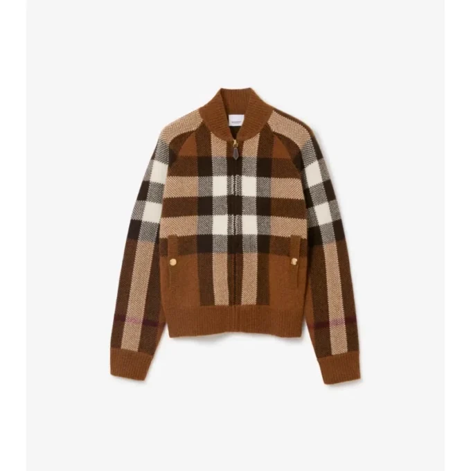 Giacca bomber in lana e cashmere con motivo a quadri