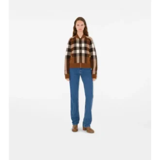 Giacca bomber in lana e cashmere con motivo a quadri
