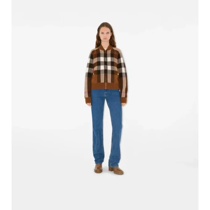 Giacca bomber in lana e cashmere con motivo a quadri