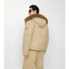 Giacca con cappuccio in gabardine con bordi in shearling