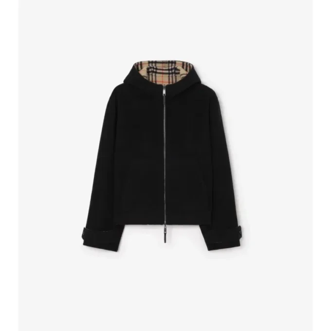 Giacca con cappuccio in lana reversibile