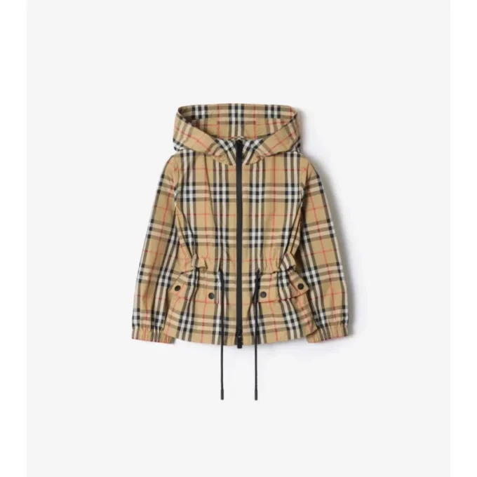 Giacca con cappuccio in nylon a quadri