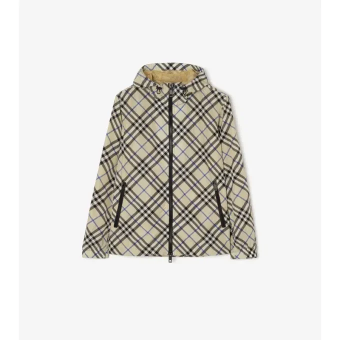 Giacca con cappuccio in nylon a quadri