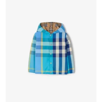 Giacca con cappuccio in nylon a quadri reversibile