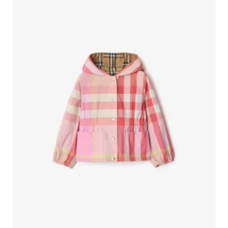 Giacca con cappuccio in nylon a quadri reversibile