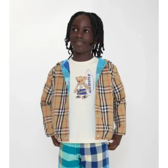 Giacca con cappuccio in nylon a quadri reversibile