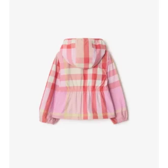 Giacca con cappuccio in nylon a quadri reversibile