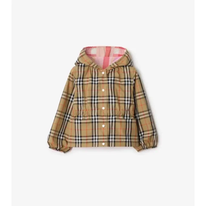 Giacca con cappuccio in nylon a quadri reversibile