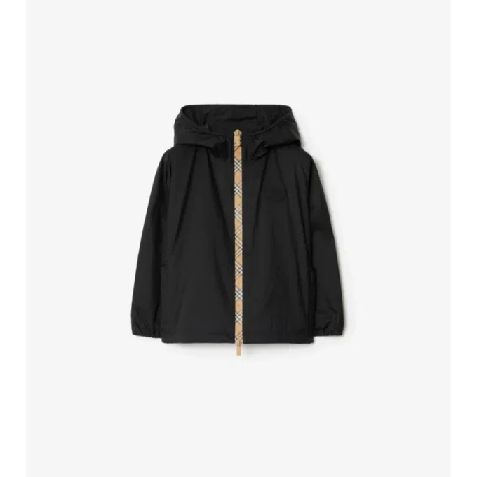Giacca con cappuccio in nylon con nastro a quadri