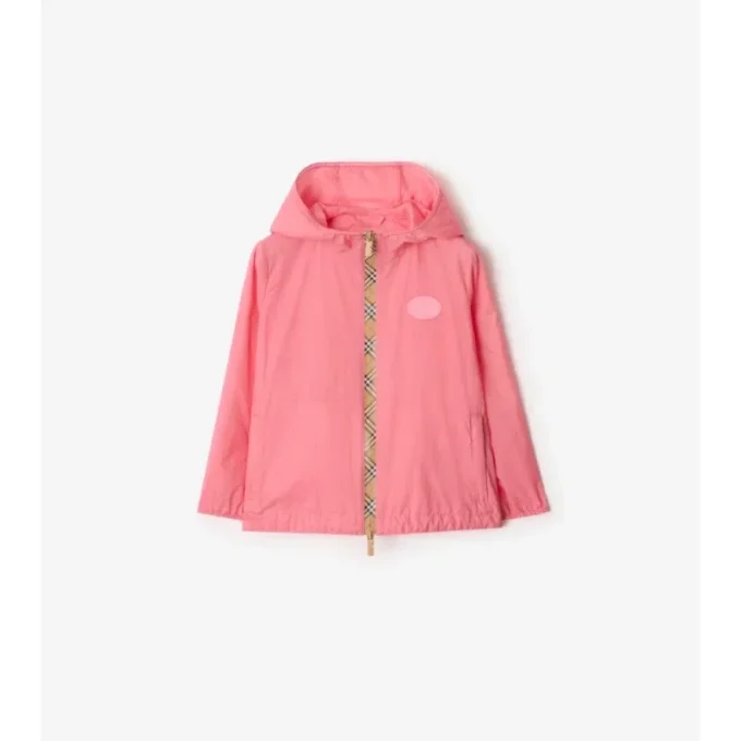 Giacca con cappuccio in nylon con nastro a quadri