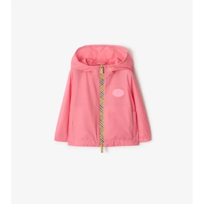 Giacca con cappuccio in nylon con nastro a quadri