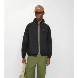 Giacca con cappuccio in nylon con nastro a quadri